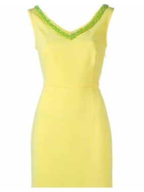Authentic NEW Tory Burch yellow V-Neck Sleeveless dress with green pattern